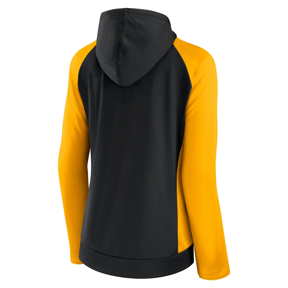 Women's Fanatics Black/Gold Pittsburgh Steelers End Around Lightweight Raglan Full-Zip Hoodie Jacket