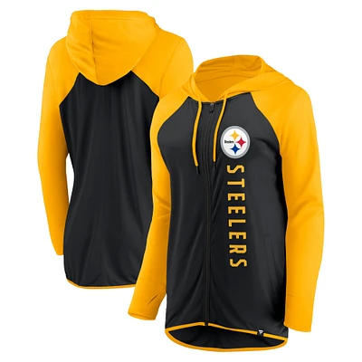 Sweat à capuche entièrement zippé Fanatics pour femmes, noir/or, Pittsburgh Steelers Forever Fan