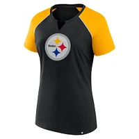 Women's Fanatics Black/Gold Pittsburgh Steelers Glittered Primary Raglan T-Shirt