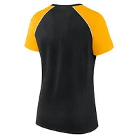 T-shirt raglan pailleté noir/or pour femme Fanatics des Pittsburgh Steelers