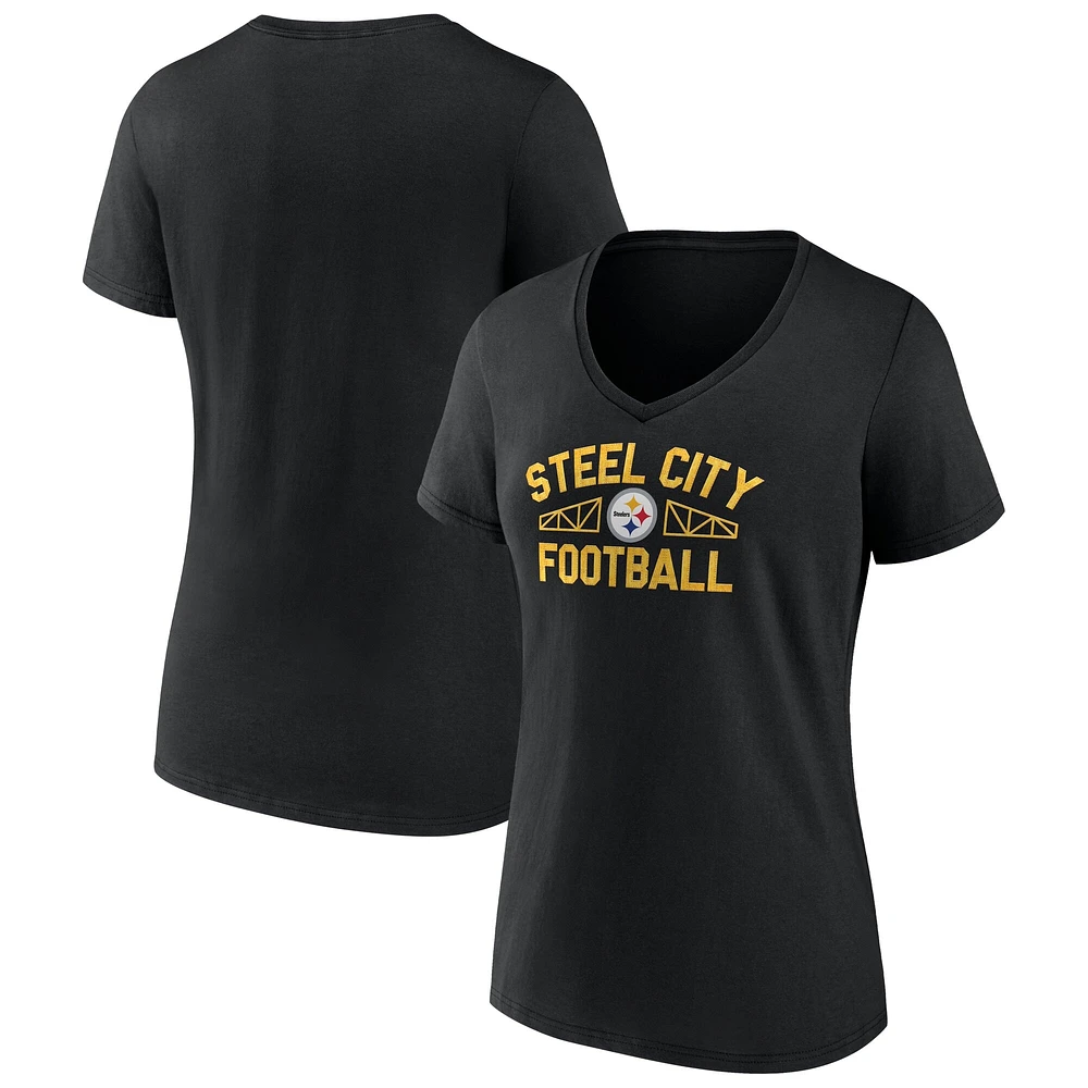 T-shirt col en V noir pour femme Fanatics Pittsburgh Steelers Back Home Again