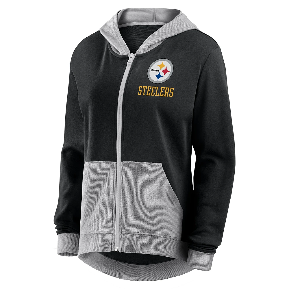 Sweat à capuche entièrement zippé noir Pittsburgh Steelers Hit It de Fanatics pour femmes