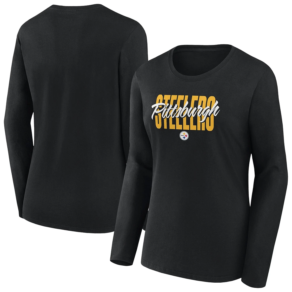 Women's Fanatics Black Pittsburgh Steelers Long Sleeve Scoop Neck T-Shirt