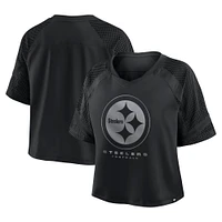Women's Fanatics Black Pittsburgh Steelers Oversized Cornerback Blitz Raglan V-Neck T-Shirt