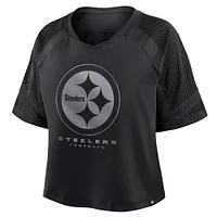 Women's Fanatics Black Pittsburgh Steelers Oversized Cornerback Blitz Raglan V-Neck T-Shirt