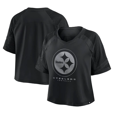 Women's Fanatics Black Pittsburgh Steelers Oversized Cornerback Blitz Raglan V-Neck T-Shirt