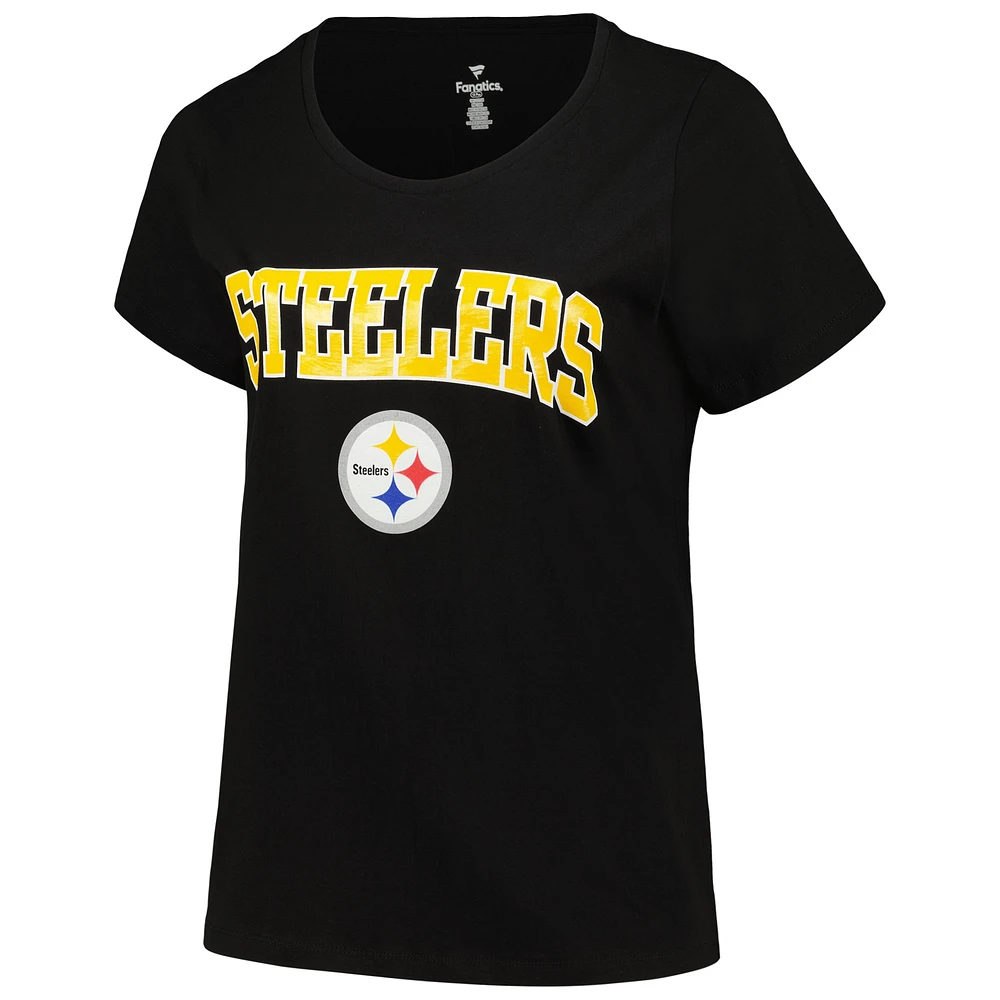 T-shirt noir Fanatics pour femmes des Steelers de Pittsburgh, taille plus, avec logo en forme d'arc