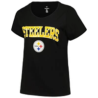 T-shirt noir Fanatics pour femmes des Steelers de Pittsburgh, taille plus, avec logo en forme d'arc