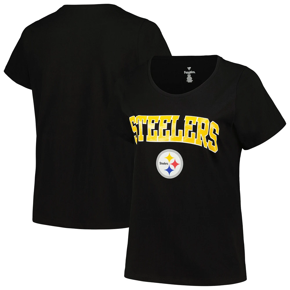 T-shirt noir Fanatics pour femmes des Steelers de Pittsburgh, taille plus, avec logo en forme d'arc