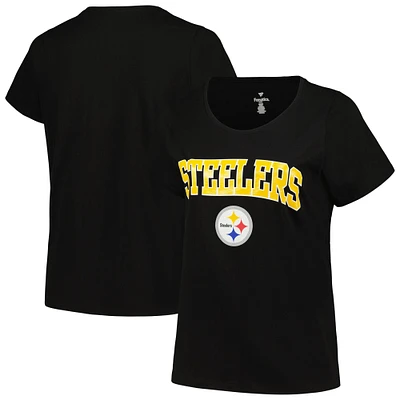 T-shirt noir Fanatics pour femmes des Steelers de Pittsburgh, taille plus, avec logo en forme d'arc