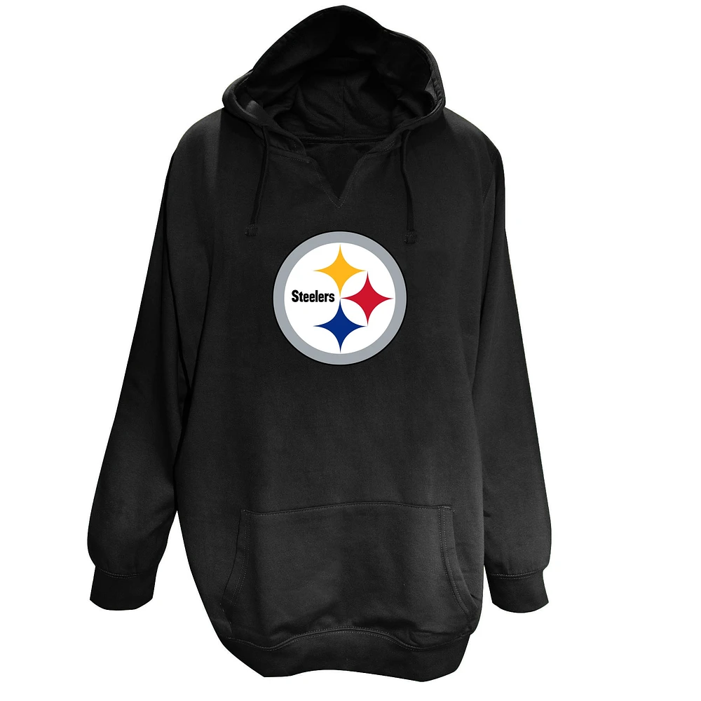 Sweat à capuche col en V noir pour femmes Fanatics Pittsburgh Steelers grande taille