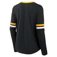 Women's Fanatics Black Pittsburgh Steelers Plus Won & Done Lace-Up V-Neck Long Sleeve T-Shirt