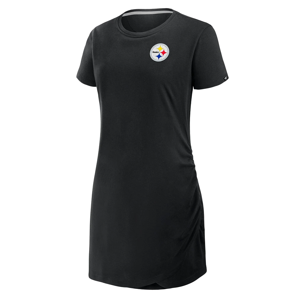 Women's Fanatics Black Pittsburgh Steelers Ruched Drape T-Shirt Dress