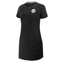 Women's Fanatics Black Pittsburgh Steelers Ruched Drape T-Shirt Dress