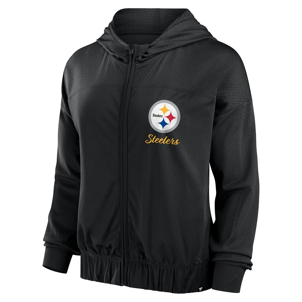 Women's Fanatics Black Pittsburgh Steelers Script Lock Full-Zip Hoodie