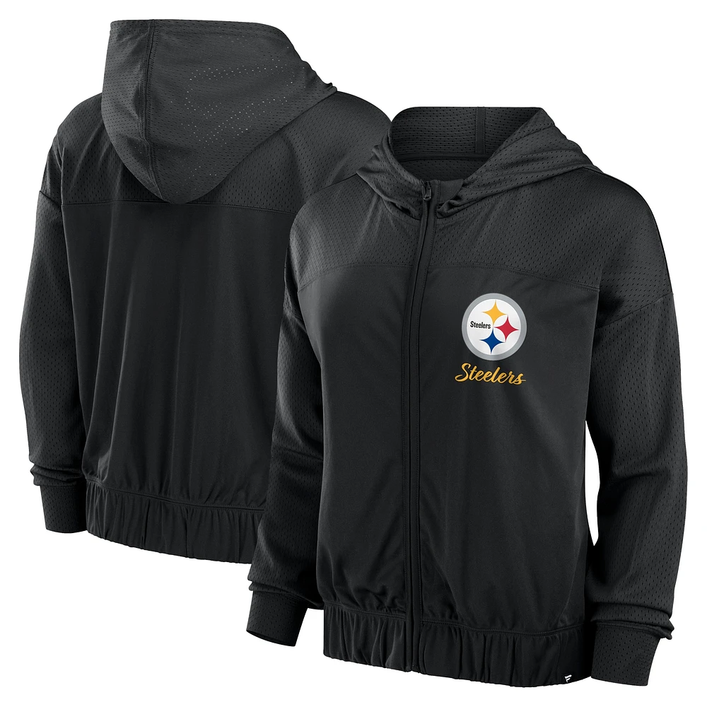 Women's Fanatics Black Pittsburgh Steelers Script Lock Full-Zip Hoodie