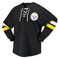 T-shirt à manches longues lacets et col en V Fanatics pour femmes, Pittsburgh Steelers Spirit, noir