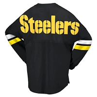 T-shirt à manches longues lacets et col en V Fanatics pour femmes, Pittsburgh Steelers Spirit, noir