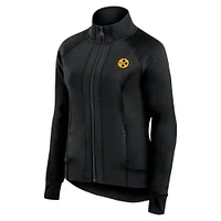 Women's Fanatics Black Pittsburgh Steelers Studio Fitted Full-Zip Gym Track Jacket