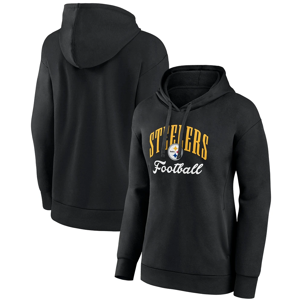 Women's Fanatics Black Pittsburgh Steelers Team Logo Victory Script Pullover Hoodie