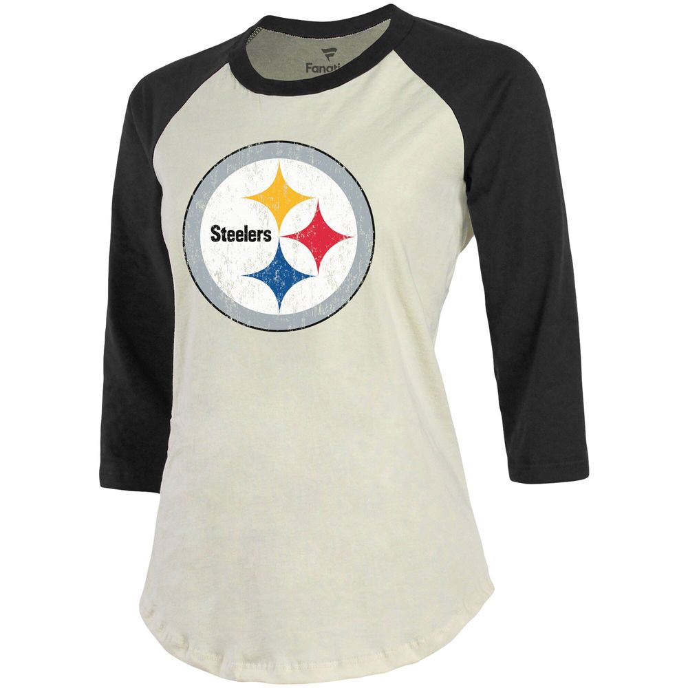 Women's Fanatics Branded Ben Roethlisberger Cream/Black Pittsburgh Steelers  Player Raglan Name & Number 3/4-Sleeve T-Shirt