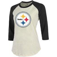 Majestic Threads Women's Fanatics Branded Ben Roethlisberger Cream/Black  Pittsburgh Steelers Player Raglan Name & Number 3/4-Sleeve T-Shirt