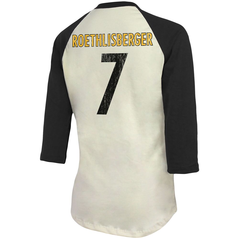 Majestic Threads Women's Fanatics Branded Ben Roethlisberger Cream/Black  Pittsburgh Steelers Player Raglan Name & Number 3/4-Sleeve T-Shirt