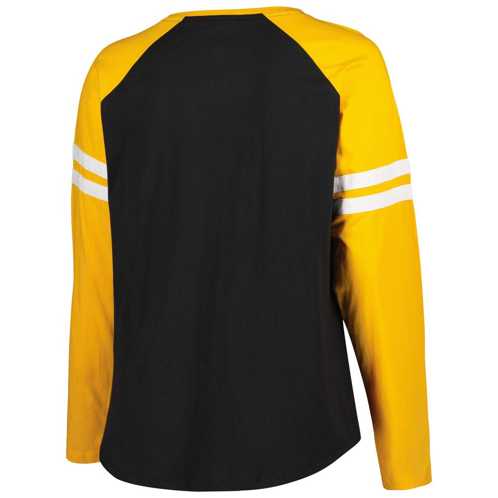 Fanatics Branded Women's Fanatics Branded Black/Gold Pittsburgh Steelers  Plus True to Form Lace-Up V-Neck Raglan Long Sleeve T-Shirt