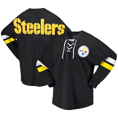 Pittsburgh Steelers Fanatics Branded Women's Spirit Jersey Lace-Up V-Neck Long Sleeve T-Shirt - Black
