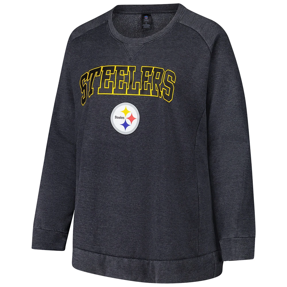 Sweat-shirt raglan délavé à l'acide pour femmes Fanatics Charcoal Pittsburgh Steelers