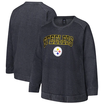 Sweat-shirt raglan délavé à l'acide pour femmes Fanatics Charcoal Pittsburgh Steelers