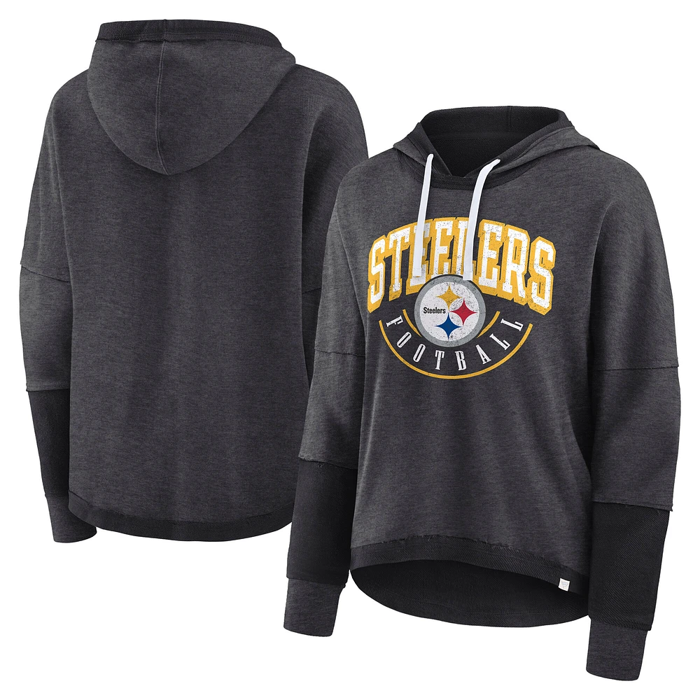 Fanatics Charcoal Pittsburgh Steelers Lightewight Modest Crop Lounge Casque Arch Pull à capuche pour femmes