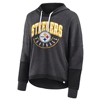 Women's Fanatics Charcoal Pittsburgh Steelers Lightewight Modest Crop Lounge Helmet Arch Pullover Hoodie