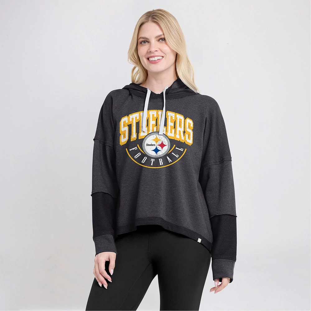 Women's Fanatics Charcoal Pittsburgh Steelers Lightewight Modest Crop Lounge Helmet Arch Pullover Hoodie