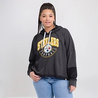 Women's Fanatics Charcoal Pittsburgh Steelers Lightewight Modest Crop Lounge Helmet Arch Pullover Hoodie