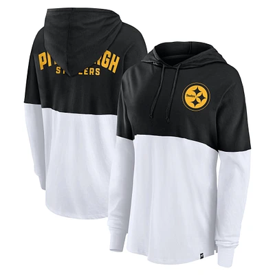 Women's Fanatics College Black/White Pittsburgh Steelers Backup Option Hoodie Long Sleeve T-Shirt