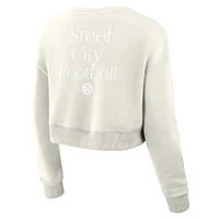 Women's Fanatics Cream Pittsburgh Steelers Studio Tri-Blend Cropped Pullover Sweatshirt