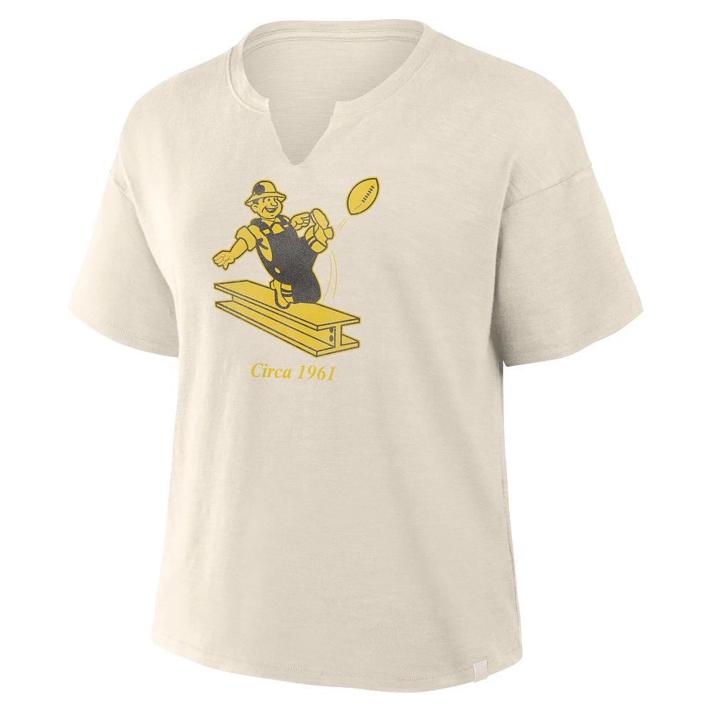 T-shirt boxy flammé Fanatics Cream Pittsburgh Steelers pour femme