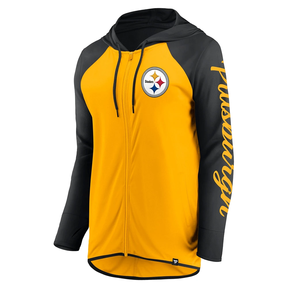 Sweat à capuche entièrement zippé avec inscription Pittsburgh Steelers doré/noir Fanatics pour femme