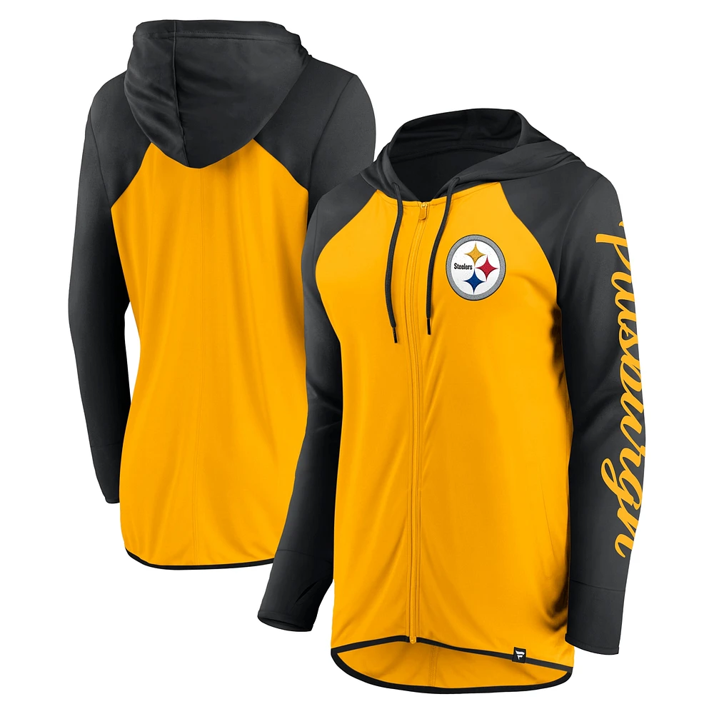 Sweat à capuche entièrement zippé avec inscription Pittsburgh Steelers doré/noir Fanatics pour femme