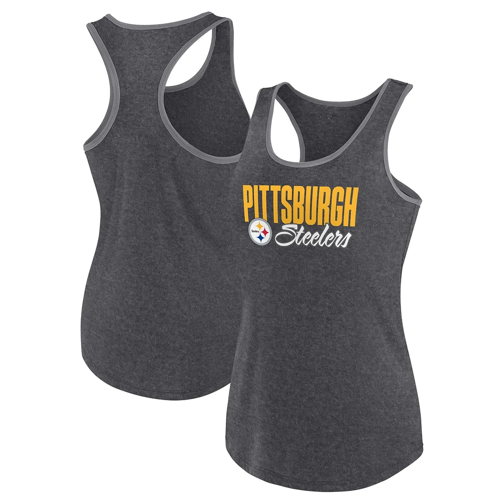 Women's Fanatics Heather Black Pittsburgh Steelers Plus Fuel Tank Top