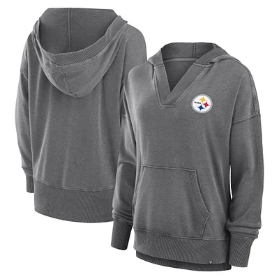 Women's Fanatics  Heather Charcoal Pittsburgh Steelers Initiative Snow Wash French Terry V-Neck Pullover Hoodie