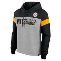 Women's Fanatics Heather Gray/Black Pittsburgh Steelers Bold Play Call Pullover Hoodie