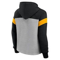 Sweat à capuche enfiler Fanatics gris chiné/noir pour femme Pittsburgh Steelers Bold Play Call