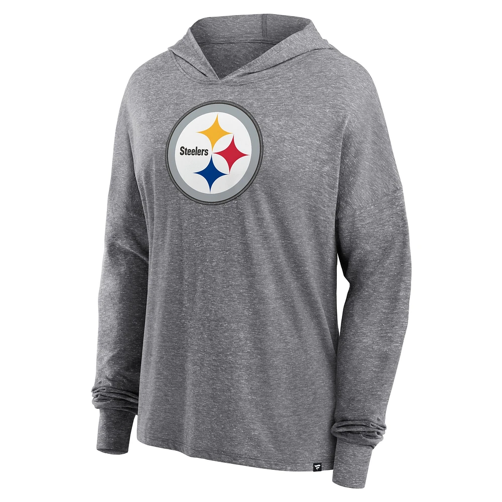 Women's Fanatics Heather Gray Pittsburgh Steelers Cozy Primary Pullover Hoodie