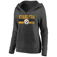 Women's Fanatics Heathered Charcoal Pittsburgh Steelers First String V-Neck Pullover Hoodie