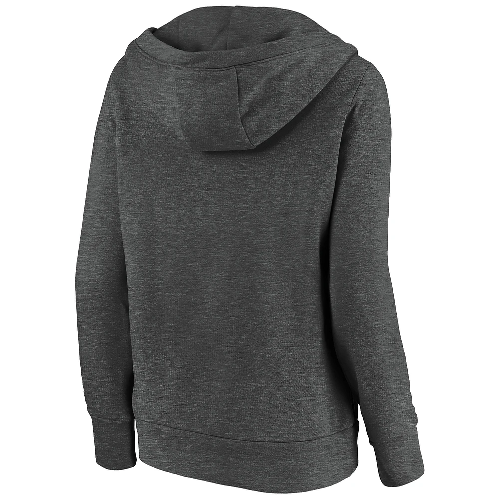 Women's Fanatics Heathered Charcoal Pittsburgh Steelers First String V-Neck Pullover Hoodie