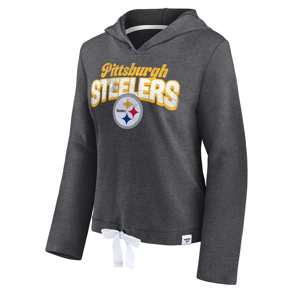 Pull à col en V polaire Fanatics Heathered Charcoal Pittsburgh Steelers True Classics pour femmes - Sweat capuche