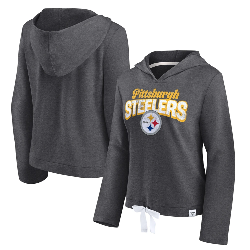 Women's Fanatics Heathered Charcoal Pittsburgh Steelers True Classics Fleece V-Neck Pullover - Hoodie