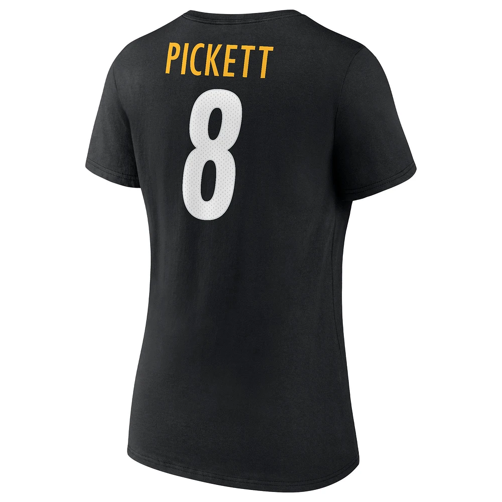 Fanatics Kenny Pickett pour femmes, noir, Pittsburgh Steelers, icône du joueur, nom et numéro, t-shirt à col en V